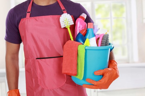 Vacuuming and dusting during domestic cleaning service