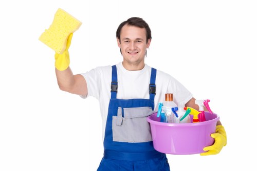 Office cleaning team maintaining a modern workplace
