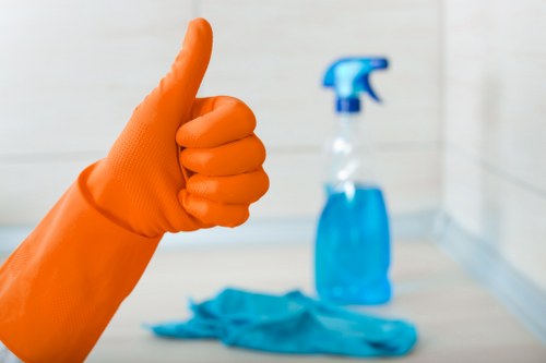 Professional regular cleaning setup with tools and supplies