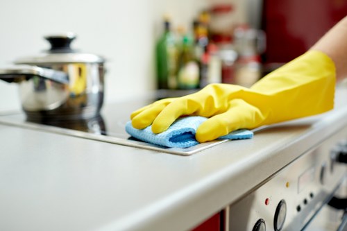Professional after builders cleaning tools and supplies in use